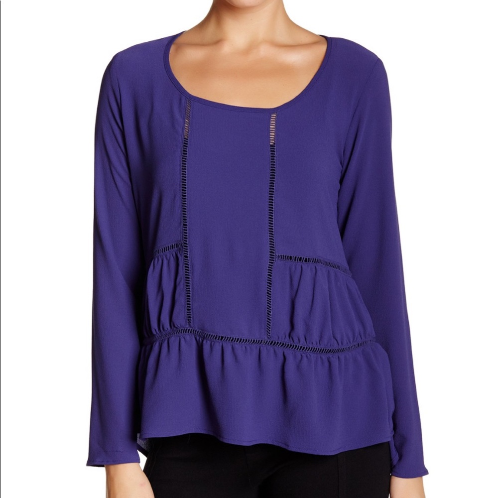 Harlowe & Graham Tiered Ruffle HiLo Cutout Blouse